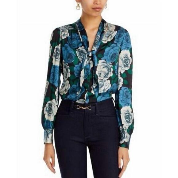 NWOT Women’s Paige Cleobelle Blouse in Black Multi SZ XXS - Picture 1 of 7